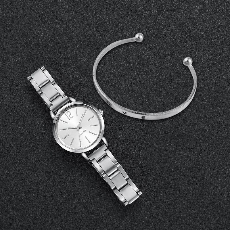 Relógio Steel Quartz Watch Love Bracelet 2PCs